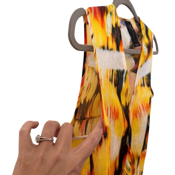 Zero + Maria Cornejo 100% Linen Blur Print Yellow Midi Dress Size 2 - Picture 6 of 12